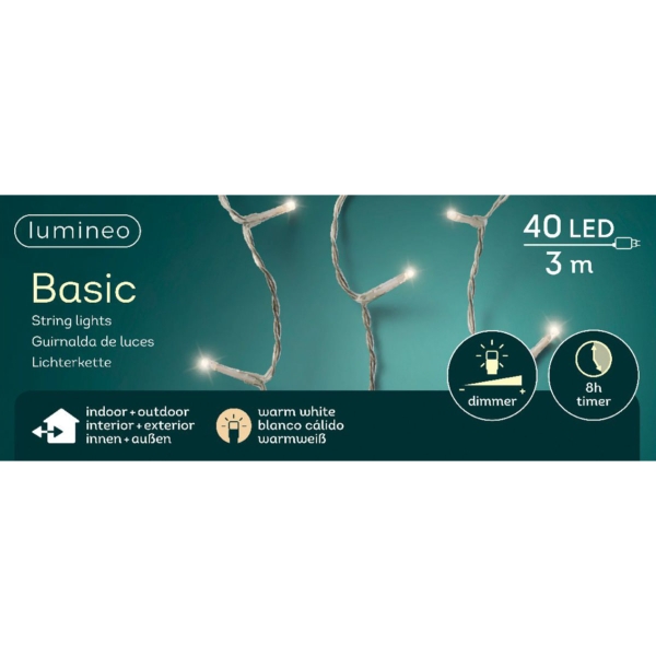 Lumineo LED Lichterkette Basic transparent 3 Meter 40 Lichter - warmweiß