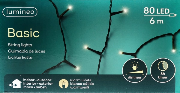 Lumineo LED Lichterkette Basic schwarz 6 Meter 80 Lichter - warmweiß