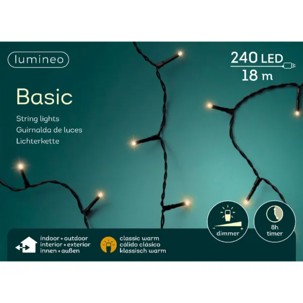 Lumineo LED Lichterkette Basic schwarz 18 Meter 240 Lichter - klassisch warm