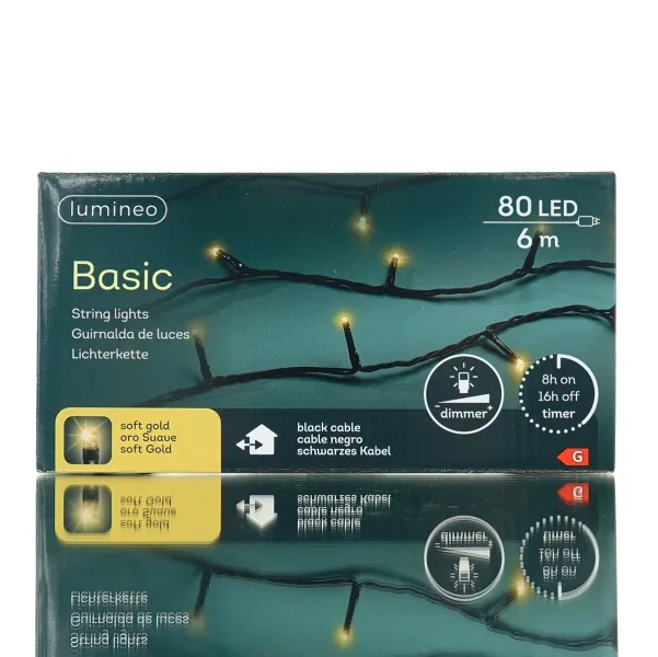 Lumineo LED Lichterkette Basic schwarz 6 Meter 80 Lichter - softgold Lumineo LED Lichterkette Basic schwarz 6 Meter 80 Lichter - softgold