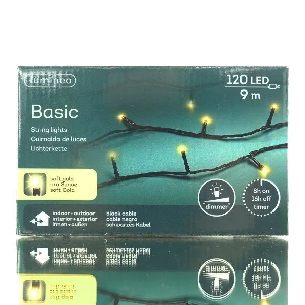 Lumineo LED Lichterkette Basic schwarz 9 Meter 120 Lichter - softgold