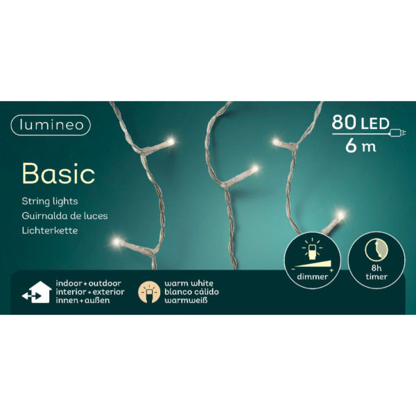 Lumineo LED Lichterkette Basic transparent 6 Meter 80 Lichter - warmweiß