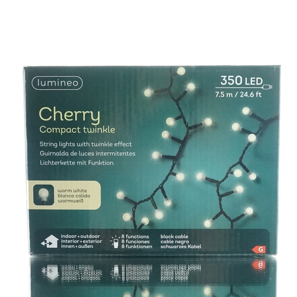 Lumineo LED Lichterkette Cherry Compact Twinkle schwarz 7,5 Meter 350 Lichter - warmweiß