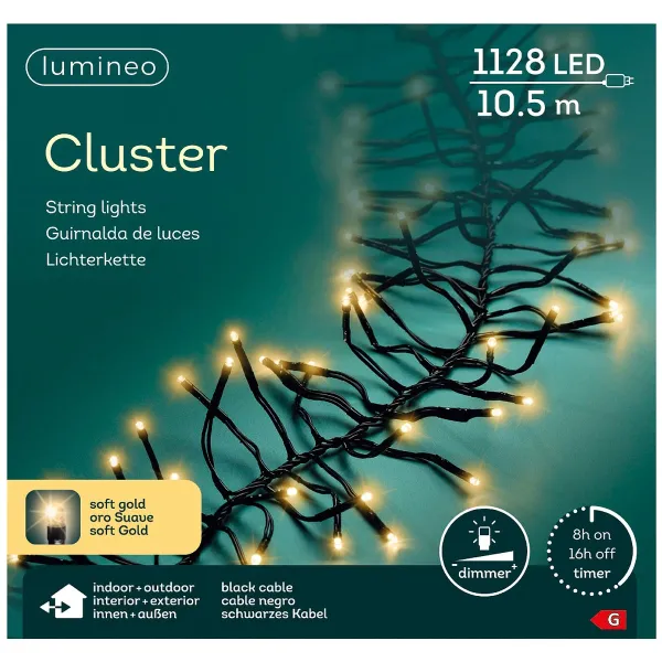 Lumineo LED Lichterkette Cluster schwarz 10,5 Meter 1128 Lichter - softgold