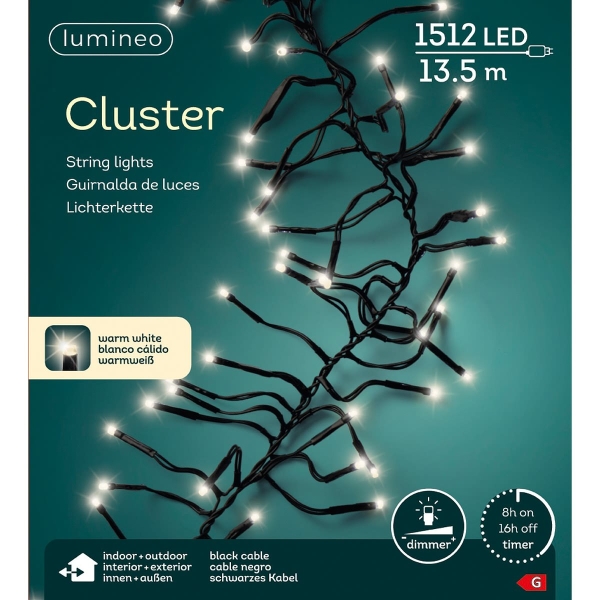 Lumineo LED Lichterkette Cluster schwarz 13,5 Meter 1512 Lichter - warmweiß