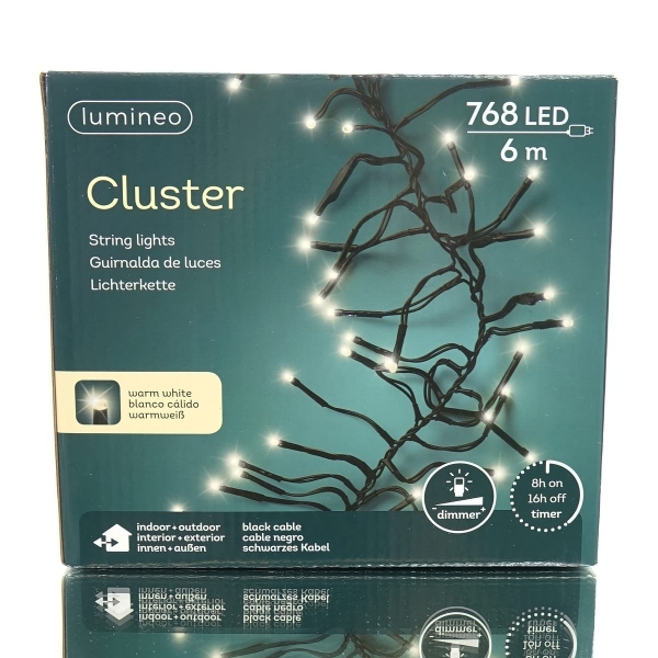 Lumineo LED Lichterkette Cluster schwarz 6 Meter 768 Lichter - warmweiß