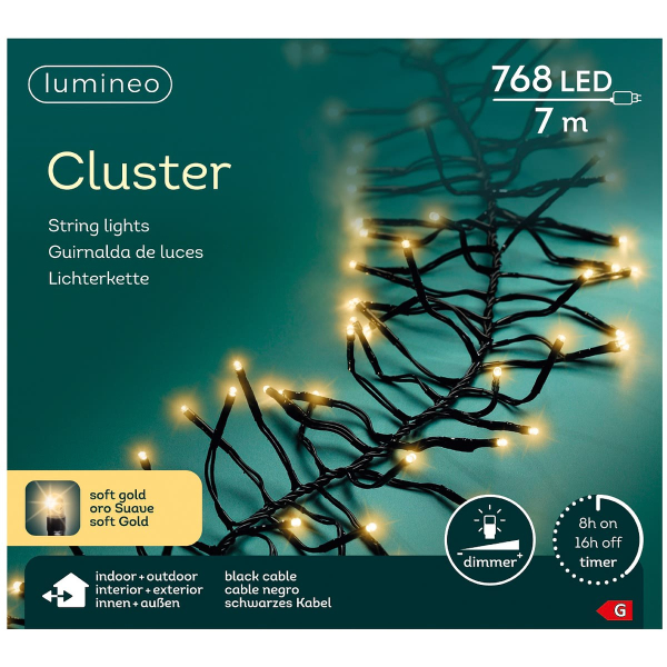 Lumineo LED Lichterkette Cluster schwarz 7 Meter 768 Lichter - softgold