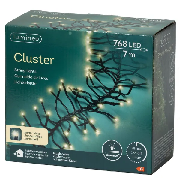 Lumineo LED Lichterkette Cluster schwarz 7 Meter 768 Lichter - warmweiß