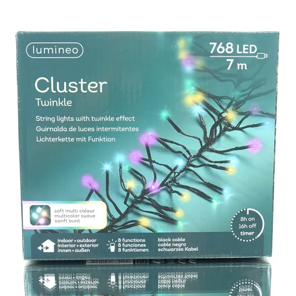 Lumineo LED Lichterkette Cluster Twinkle 7 Meter 768 Lichter - soft bunt