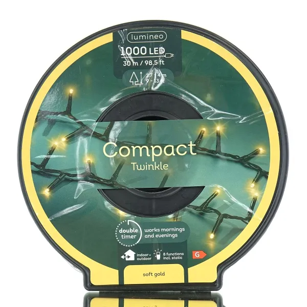 Lumineo LED Lichterkette Compact Twinkle schwarz Doppeltimer 30 Meter 1000 Lichter - softgold