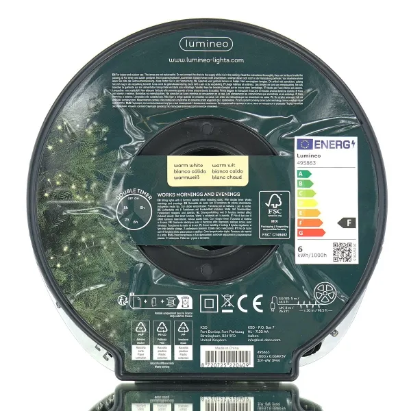 Lumineo LED Lichterkette Compact schwarz Doppeltimer 30 Meter 1000 Lichter - warmweiß