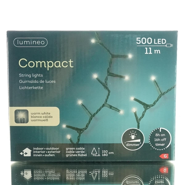 Lumineo LED Lichterkette Compact grün 11 Meter 500 Lichter - warmweiß