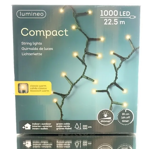 Lumineo LED Lichterkette Compact 2.250 cm 1.000 Lichter klassisch weiß