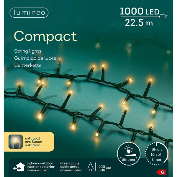 Lumineo LED Lichterkette Compact grün 22,5 Meter 1000 Lichter - softgold