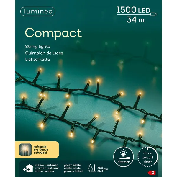 Lumineo LED Lichterkette Compact grün 34 Meter 1500 Lichter - softgold
