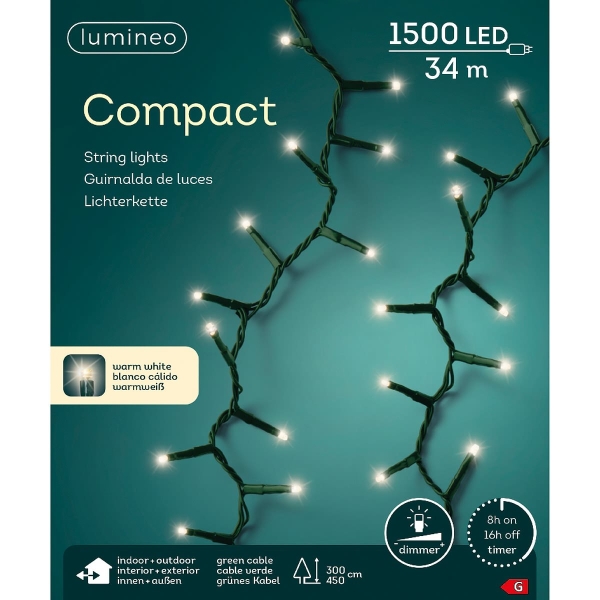 Lumineo LED Lichterkette Compact  grün 34 Meter 1500 Lichter - warmweiß