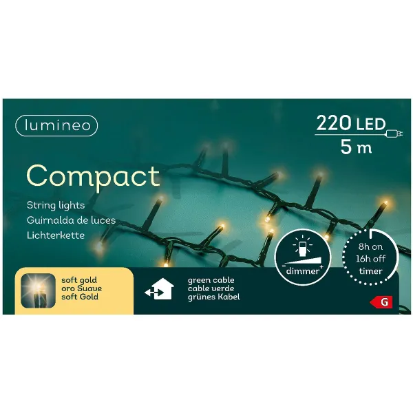 Lumineo LED Lichterkette Compact grün 5 Meter 220 Lichter - softgold