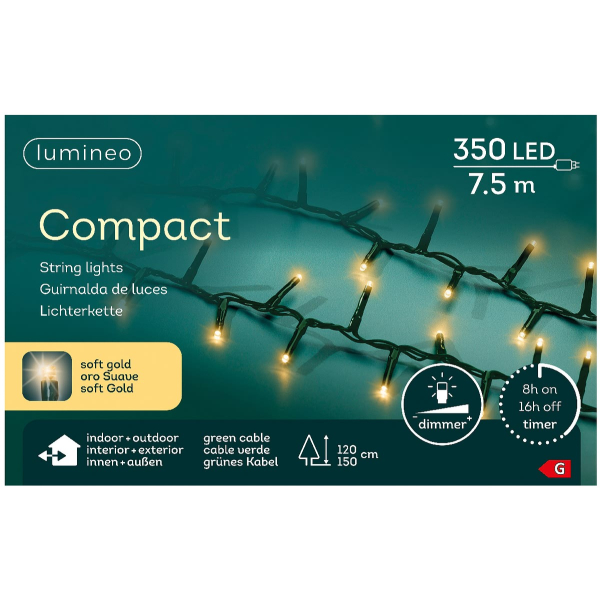 Lumineo LED Lichterkette Compact grün 7,5 Meter 350 Lichter - softgold