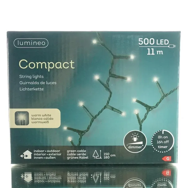 Lumineo LED Lichterkette Compact grün 11 Meter 500 Lichter - warmweiß