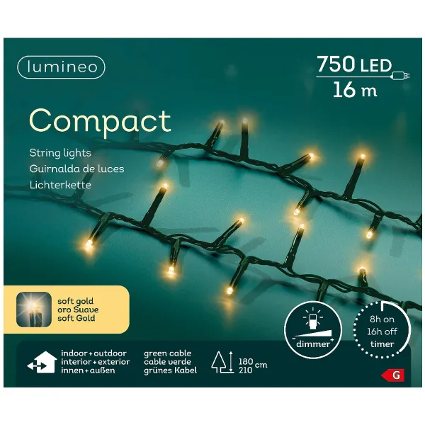 Lumineo LED Lichterkette Compact grün 16 Meter 750 Lichter - softgold
