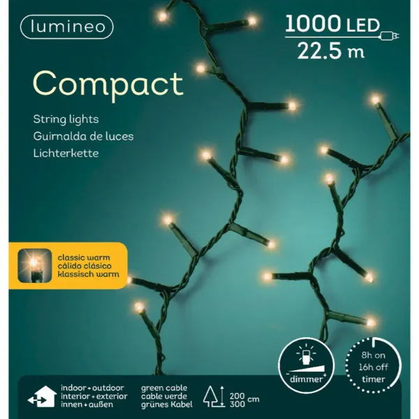 Lumineo LED Lichterkette Compact grün 22,5 Meter 1000 Lichter - klassisch warm