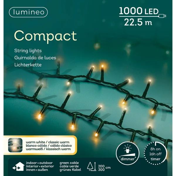 Lumineo LED Lichterkette Compact grün 22,5 Meter 1000 Lichter - warmweiß / klassisch warm