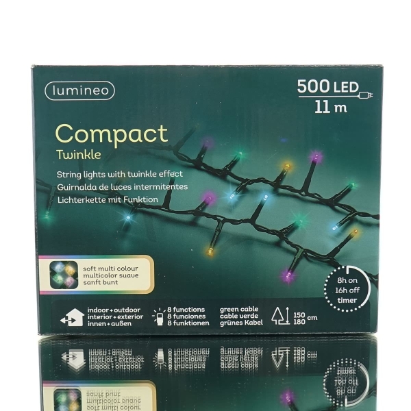 Lumineo LED Lichterkette Compact Twinkle grün 11 Meter 500 Lichter - soft bunt