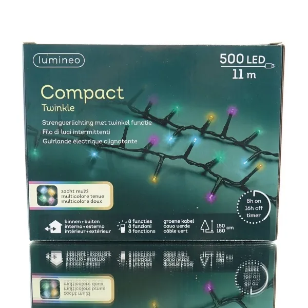 Lumineo LED Lichterkette Compact mit Funktionen 1.100 cm 500 Lichter bunt
