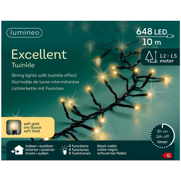 Lumineo LED Lichterkette Excellent Twinkle schwarz 10 Meter 648 Lichter - softgold