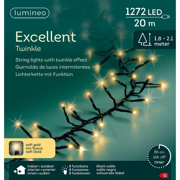 Lumineo LED Lichterkette Excellent Twinkle schwarz 20 Meter 1272 Lichter - softgold