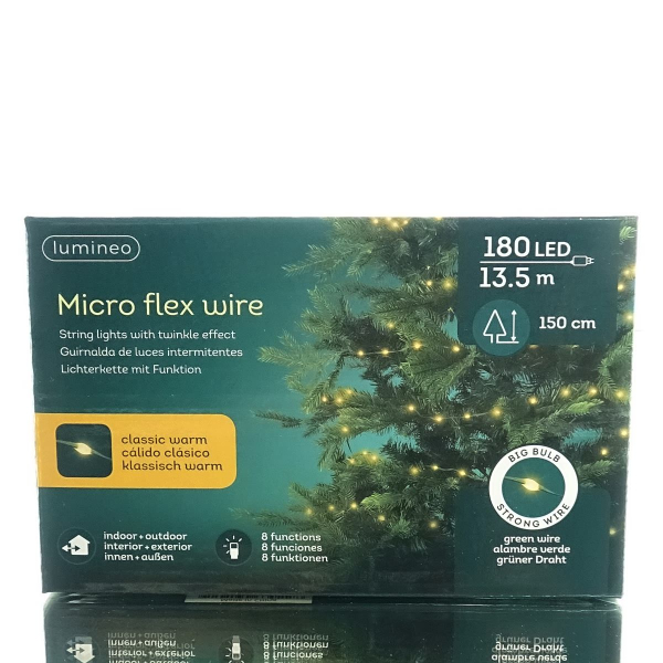 Lumineo LED Lichterkette Micro flex wire grün 13,5 Meter 180 Lichter - klassisch warm