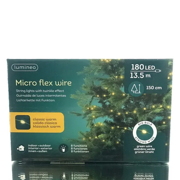 Lumineo LED Lichterkette Micro flex wire grün 13,5 Meter 180 Lichter - klassisch warm
