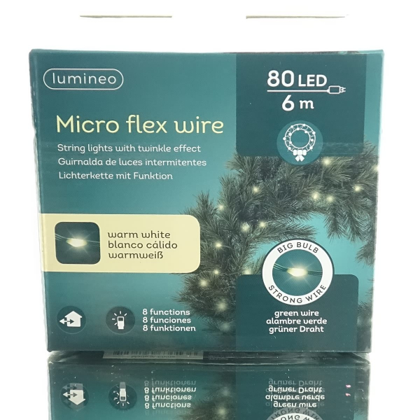 Lumineo LED Lichterkette Micro flex wire grün 6 Meter 80 Lichter - warmweiß