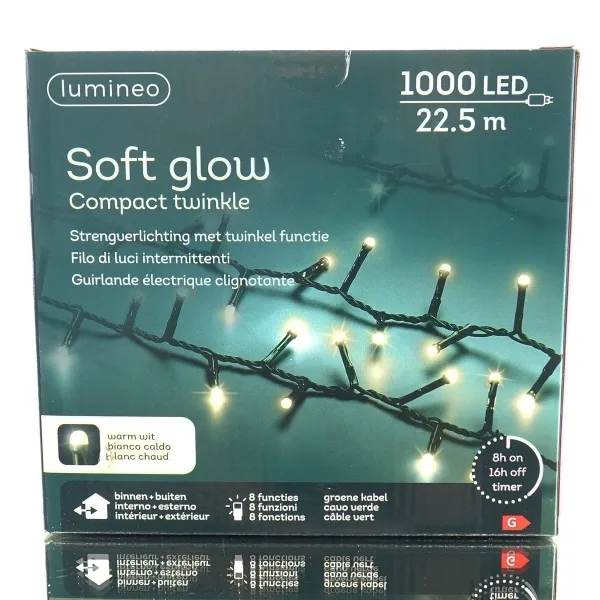 Lumineo LED Lichterkette Soft Glow Compact Twinkle Warmweiß 8 Funktionen 1.000 LED 22,5 m