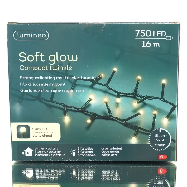 Lumineo LED Lichterkette Soft Glow Compact Twinkle Warmweiß 8 Funktionen 750 LED 16 m