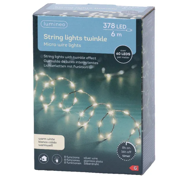 Lumineo LED Lichterkette Twinkle Micro wire silber 6 Meter 378 Lichter - warmweiß Lumineo LED Lichterkette Twinkle Micro wire silber 6 Meter 378 Lichter - warmweiß