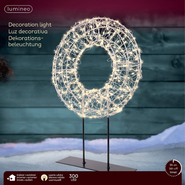 Lumineo Micro-LED Lichterkranz Silberfarben auf schwarzem Ständer Ø 28 cm Höhe 38 cm 300 Lichter - warmweiß