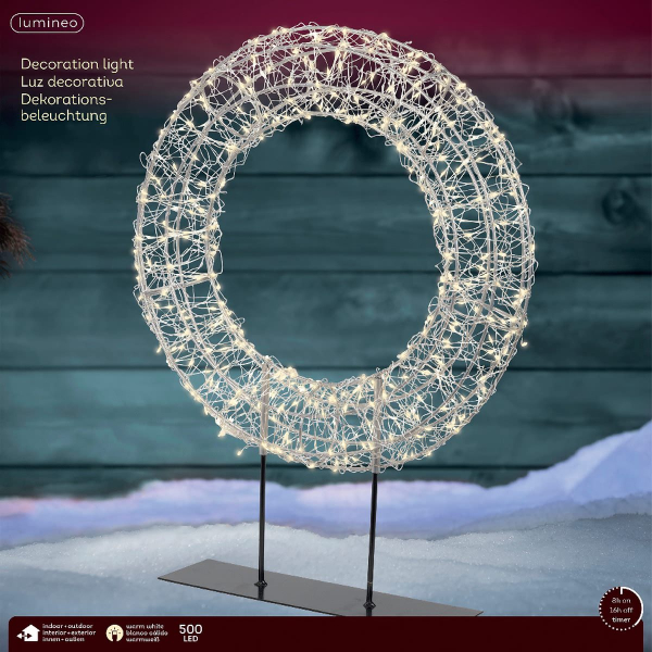 Lumineo Micro-LED Lichterkranz Silberfarben auf schwarzem Ständer Ø 38 cm Höhe 51 cm 500 Lichter - warmweiß 