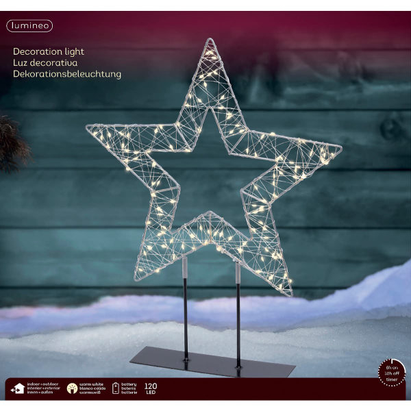 Lumineo Batterie Micro-LED Weihnachtsstern Silberfarben Ø 38 cm 120 Lichter - warmweiß