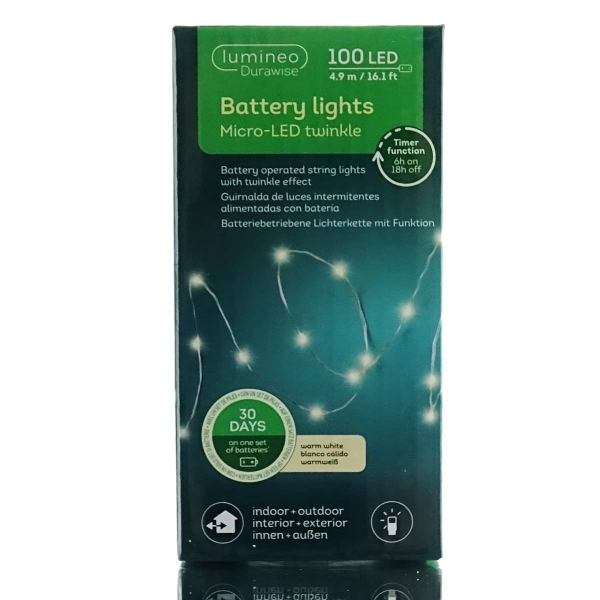 Lumineo LED Micro Lichterkette mit Twinkle Funktionen 490 cm 100 Lichter warmweiß