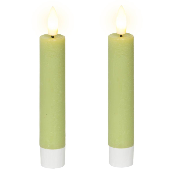 Lumineo LED Indoor Stabkerzen Echtwachs Hellgrün Ø 2,2 cm Höhe 14,5 cm - 2er Pack
