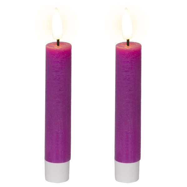 Lumineo LED Indoor Stabkerzen Echtwachs Lila Ø 2,2 cm Höhe 14,5 cm - 2er Pack
