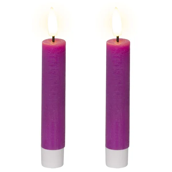 Lumineo LED Indoor Stabkerzen Echtwachs Lila Ø 2,2 cm Höhe 14,5 cm - 2er Pack