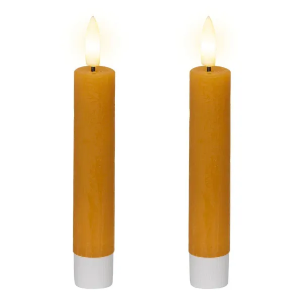 Lumineo LED Indoor Stabkerzen Echtwachs Orange Ø 2,2 cm Höhe 14,5 cm - 2er Pack