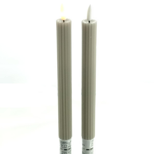 Lumineo LED Stabkerzen Light Grey hellgrau aus Wachs Ø 2,2 x 24 cm - warmweiß