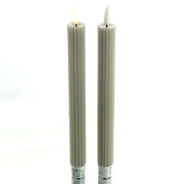 Lumineo LED Stabkerzen Light Grey hellgrau aus Wachs Ø 2,2 x 24 cm - warmweiß