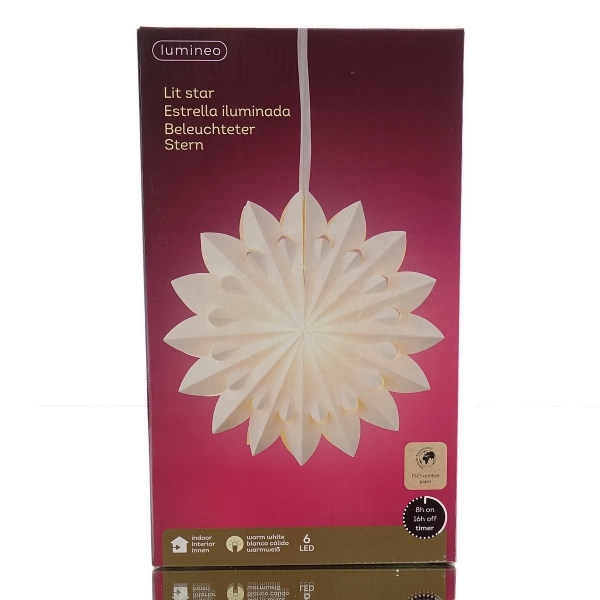 Lumineo Stern Weiß Ø 60 cm 6 LED aus Papier - warmweiß