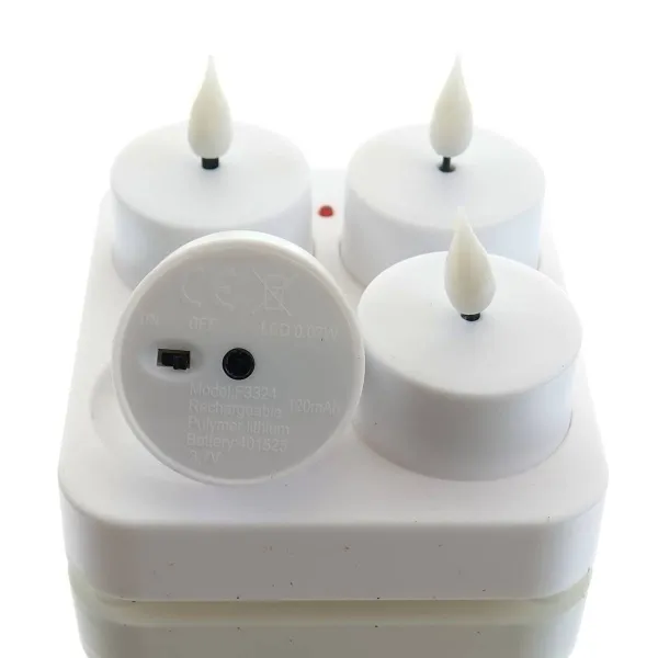 Lumineo LED Teelichter Weiß wiederaufladbar mit Ladestation Ø 4 cm - 4er Pack