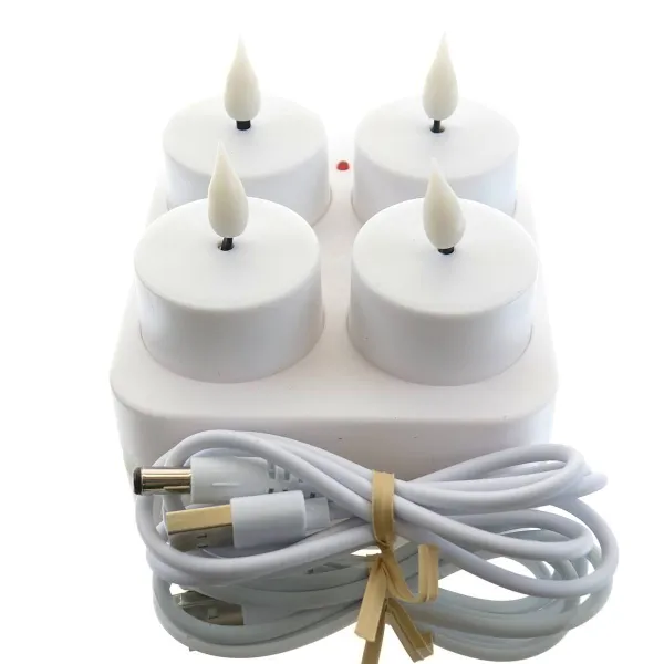 Lumineo LED Teelichter Weiß wiederaufladbar mit Ladestation Ø 4 cm - 4er Pack
