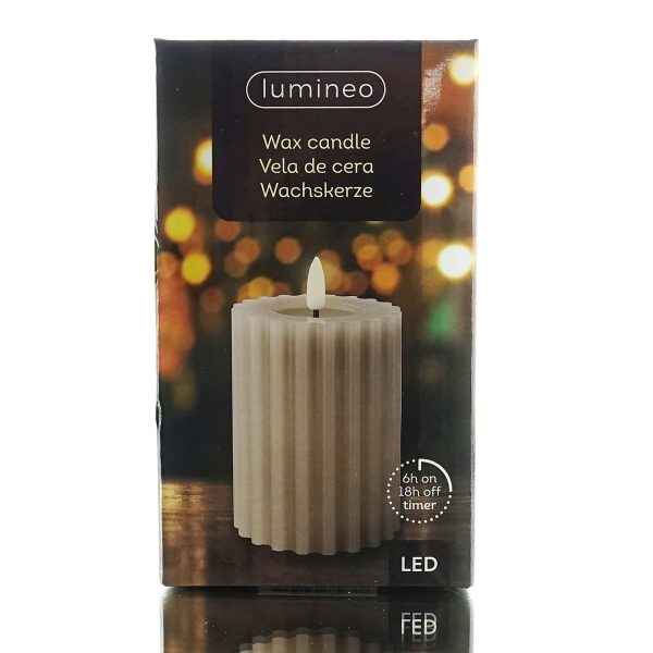 Lumineo LED Wachskerze Light Grey hellgrau Ø 7 cm Höhe 12,3 cm warmweiß Indoor